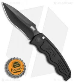 SOG-TAC Automatic Knife Drop Point (3.5" Black) ST-06 -SOG Sales Store SOG TAC Automatic Knife Drop Point 3.5 Black ST 06 BHQ 6208 LS Bottlecap