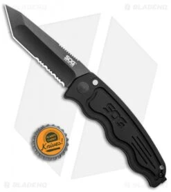 SOG-TAC Tanto Automatic Knife Black Aluminum (3.5" Black Serr) ST-04 -SOG Sales Store SOG TAC Tanto Auto Black Aluminum Black Serr ST 04 BHQ 2598 jr bottlecap