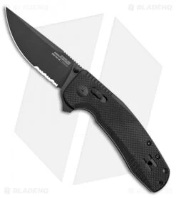 SOG-TAC XR Lock Knife Blackout Black G-10 (3.4" Black Serrated)
