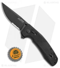 SOG-TAC XR Lock Knife Blackout Black G-10 (3.4" Black Serrated) -SOG Sales Store SOG TAC XR Lock Knife Blackout Black G 10 Black Serrated BHQ 107729 LS Bottlecap