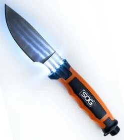 SOG Bladelight Hunt Fixed Blade Knife Orange (3.8" Satin) BLT20L -SOG Sales Store sog bladelight hunt blt20l cp whitelight