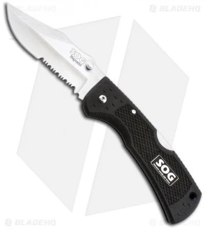 SOG Magnadot Lockback Knife (3.63" Satin Serr) S301 3 SOG Magnadot Lockback Knife (3.63" Satin Serr) S301