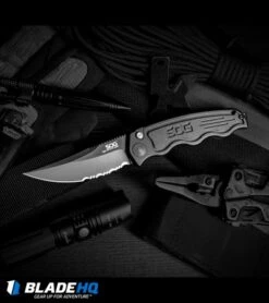 SOG Knives Mini SOG TAC Automatic Knife (Black Serr) ST-12 -SOG Sales Store sog mini sog tac blk serr ST 12 BHQ 3163 dl